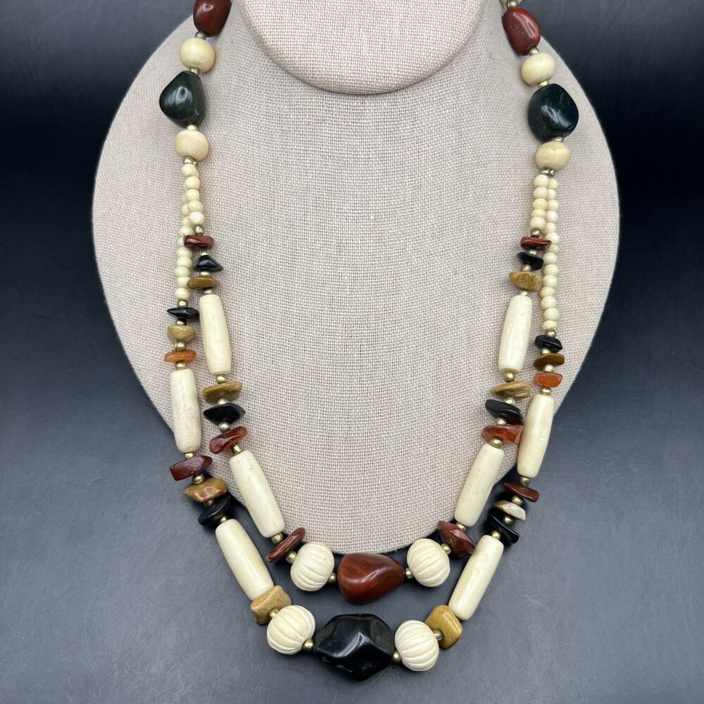 Vintage Layered Boho Necklace Gemstone Stone Beaded Statement